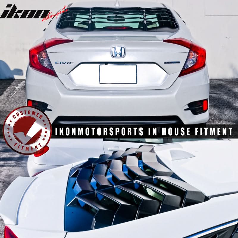2016-2021 Honda Civic Sedan Black Rear Window Louvers ABS
