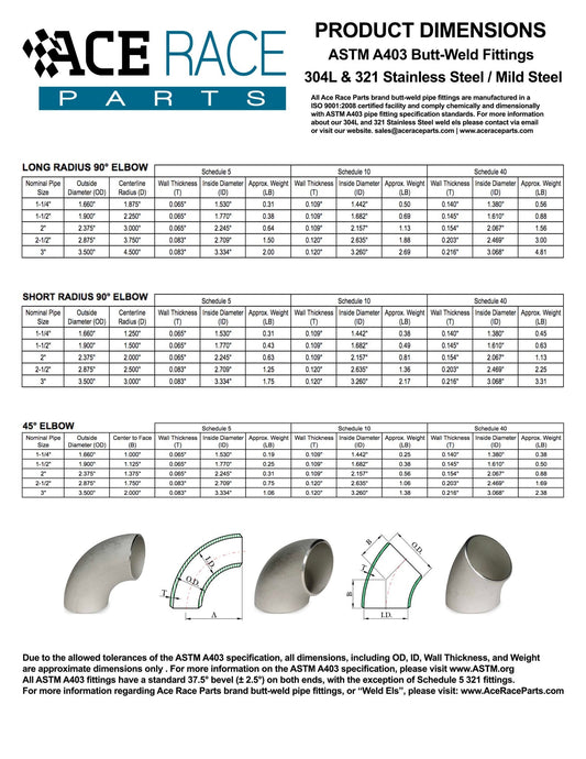 1-1/2" Schedule 40 45° Elbow 304 Stainless