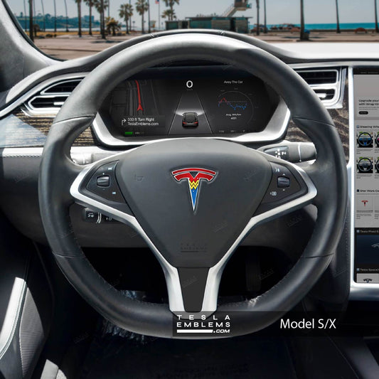 Wonder Woman Tesla Steering Wheel Emblem Decal | Model X
