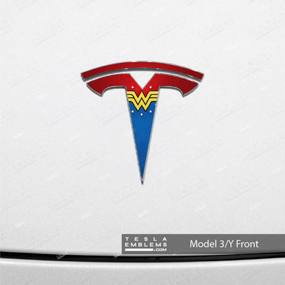 Wonder Woman Tesla Emblem Decals (Front + Back) | Model 3