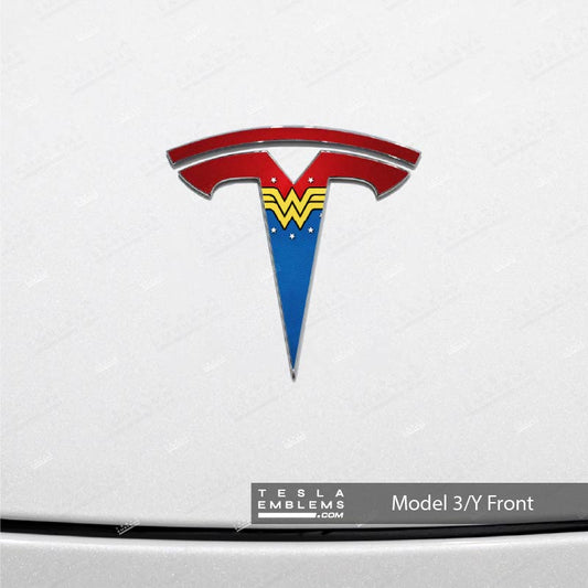 Wonder Woman Tesla Emblem Decals (Front + Back) | Model 3