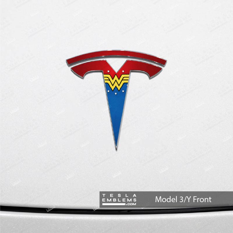 Wonder Woman Tesla Emblem Decals (Front + Back) | Model Y