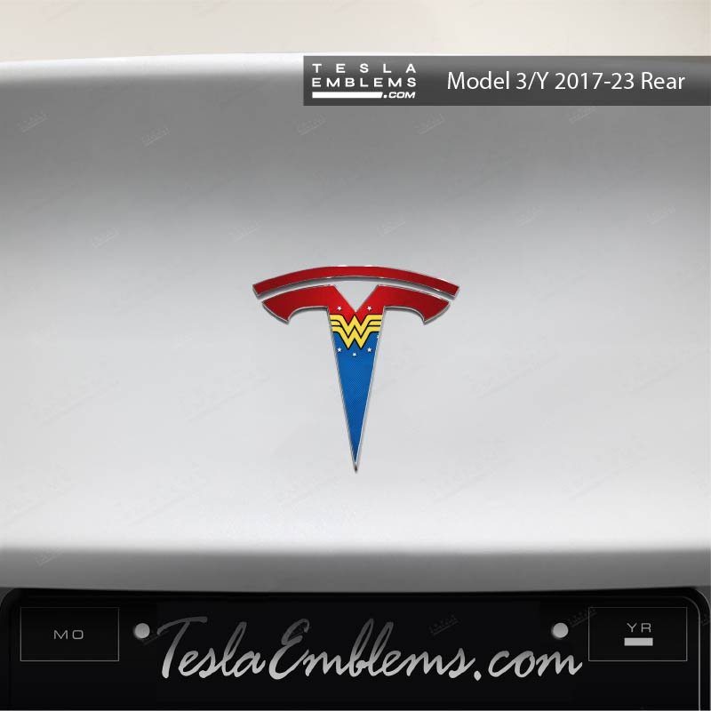 Wonder Woman Tesla Emblem Decals (Front + Back) | Model 3