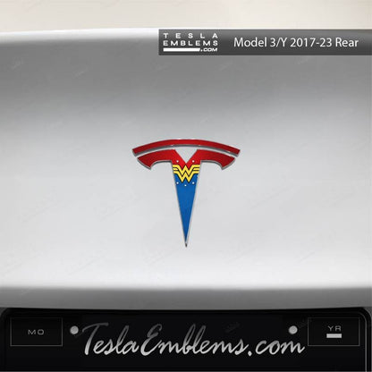 Wonder Woman Tesla Emblem Decals (Front + Back) | Model Y