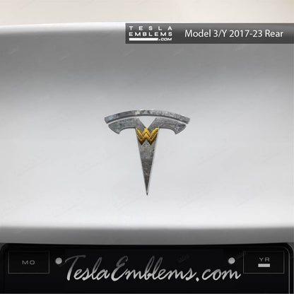 Wonder Woman Tesla Emblem Decals (Front + Back) | Model 3
