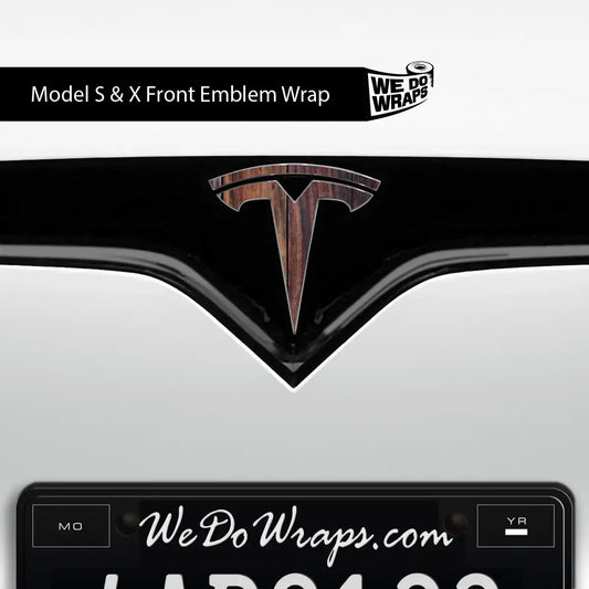 Wood Grain Tesla Emblem Decals (Front + Back) | Model S