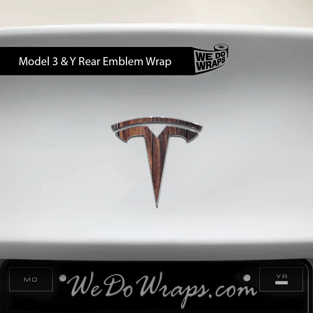 Wood Grain Tesla Emblem Decals (Front + Back) | Model 3