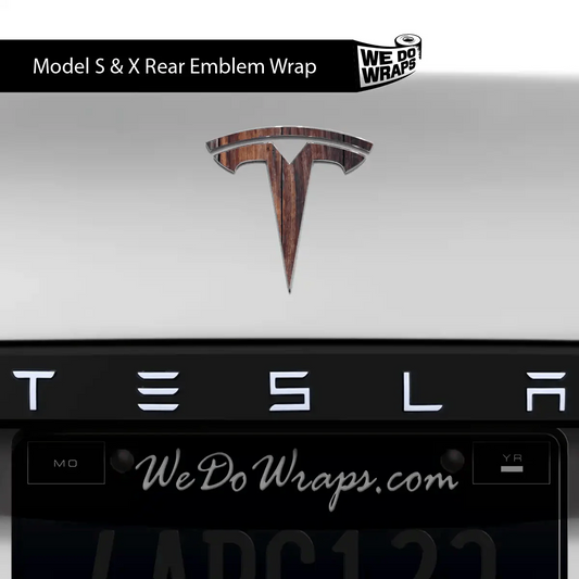 Wood Grain Tesla Emblem Decals (Front + Back) | Model X
