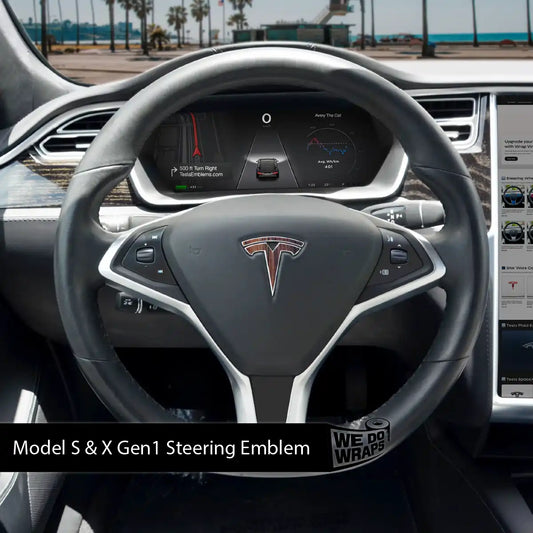 Wood Grain Tesla Steering Wheel Emblem Decal | Model X