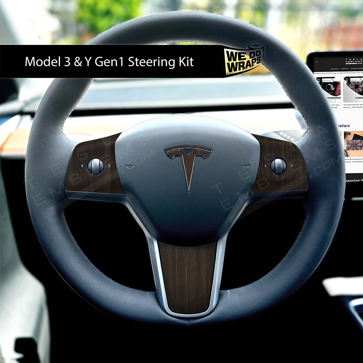 Dark Cherry Woodgrain Tesla Steering Wheel Wrap | M3 2017-Jan 2024