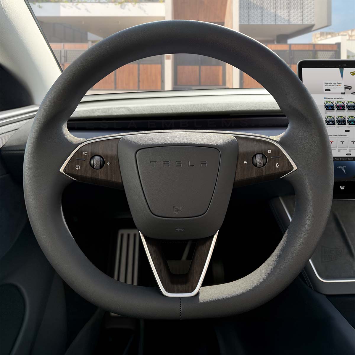 Dark Cherry Woodgrain Tesla Steering Wheel Trim Decal Kit (3pcs) | MY 2026+ Refresh