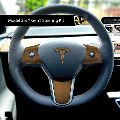 Golden Oak Woodgrain Tesla Steering Wheel Wrap | MY 2019-'25