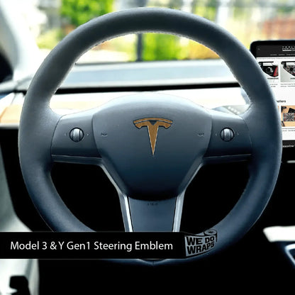 Golden Oak Woodgrain Tesla Steering Wheel Wrap | M3 2017-Jan 2024