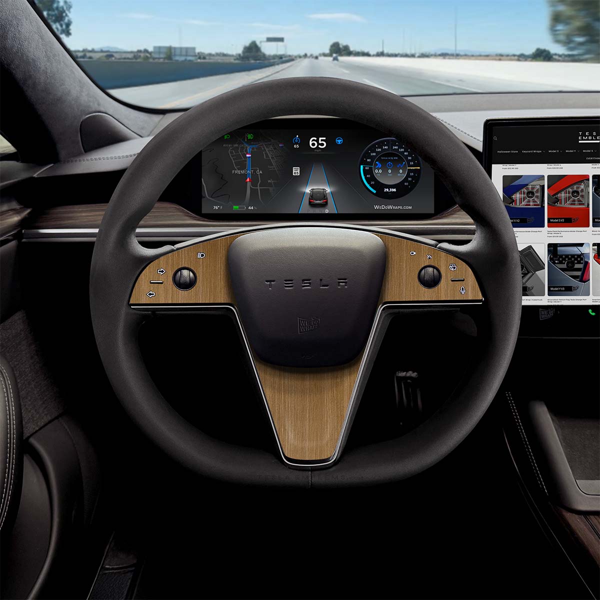 Golden Oak Woodgrain Tesla Steering Wheel Trim Decal Kit (3pcs) | Model X ’21-26
