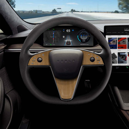 Golden Oak Woodgrain Tesla Steering Wheel Trim Decal Kit (3pcs) | Model S ’21-26