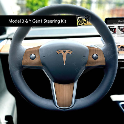 White Ash Woodgrain Tesla Steering Wheel Wrap | M3 2017-Jan 2024