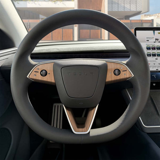 White Ash Woodgrain Tesla Steering Wheel Trim Decal Kit (3pcs) | MY 2026+ Refresh