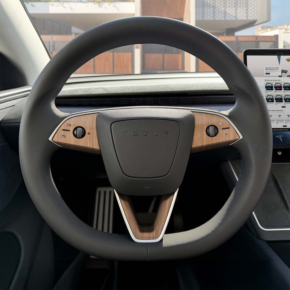 White Ash Woodgrain Tesla Steering Wheel Trim Decal Kit (3pcs) | Model 3