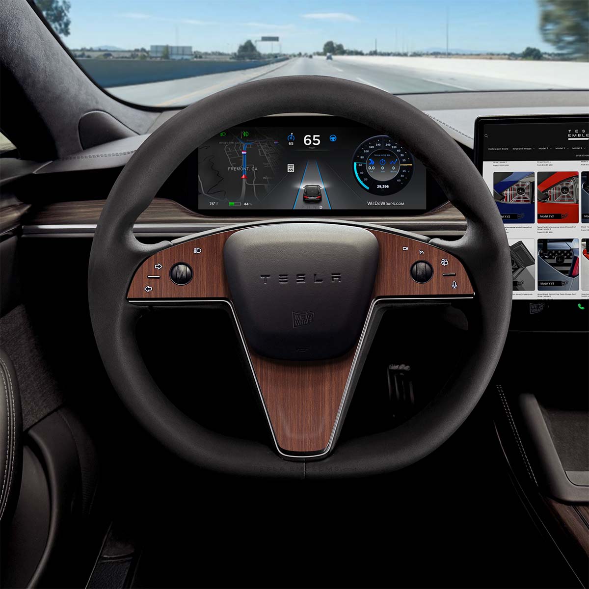 Redwood Woodgrain Tesla Steering Wheel Trim Decal Kit (3pcs) | Model X ’21-26