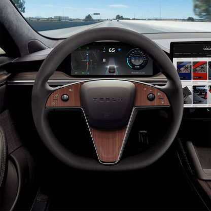 Redwood Woodgrain Tesla Steering Wheel Trim Decal Kit (3pcs) | Model S ’21-26