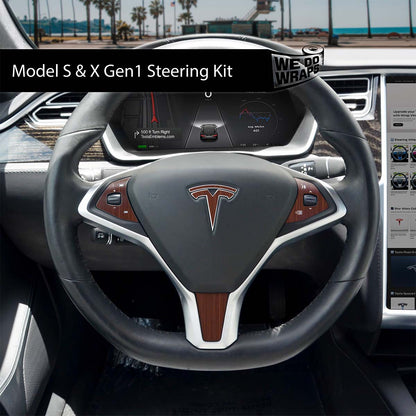 Redwood Woodgrain Tesla Steering Wheel Wrap | Model S