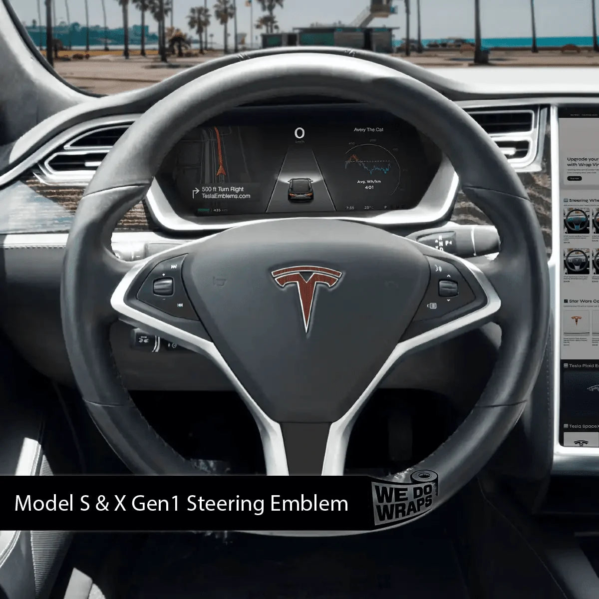 Redwood Woodgrain Tesla Steering Wheel Wrap | Model S