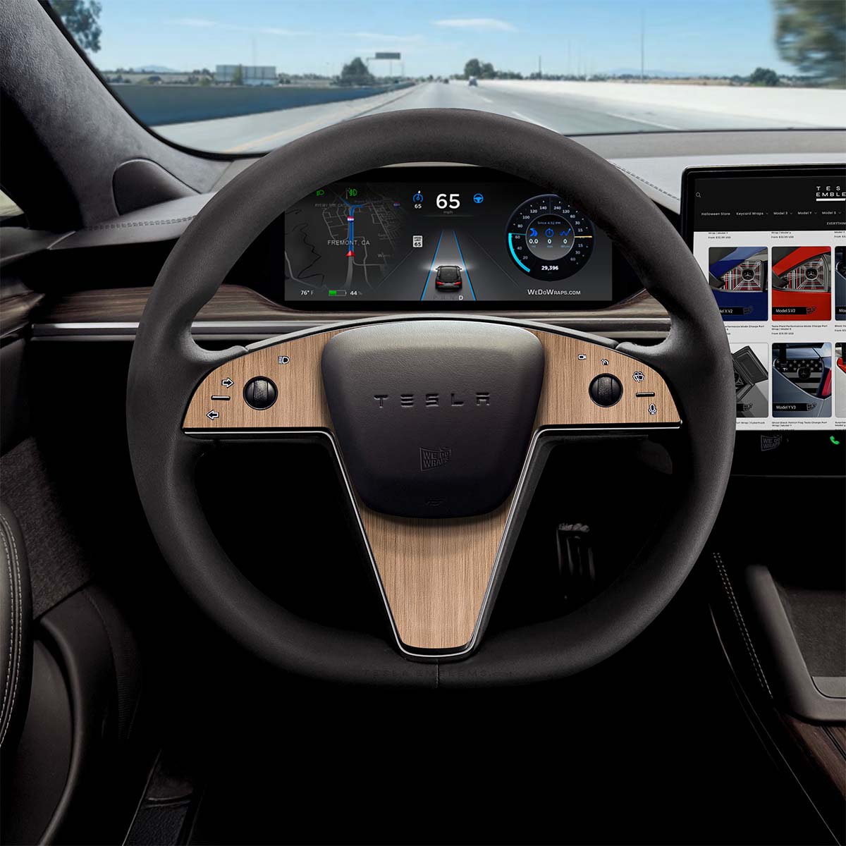 White Ash Woodgrain Tesla Steering Wheel Trim Decal Kit (3pcs) | Model S ’21-26
