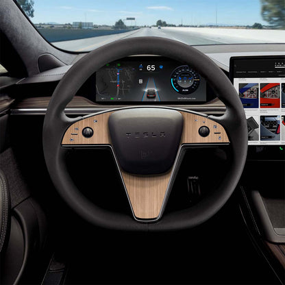 White Ash Woodgrain Tesla Steering Wheel Trim Decal Kit (3pcs) | Model S ’21-26