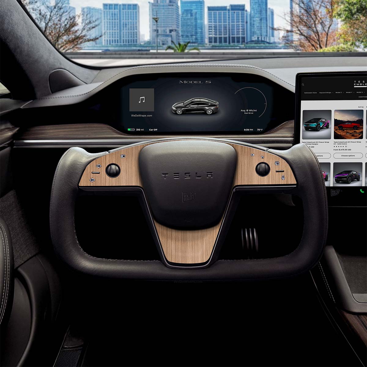 White Ash Woodgrain Tesla Steering Wheel Trim Decal Kit (3pcs) | Model S ’21-26