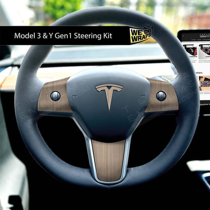 White Birch Woodgrain Tesla Steering Wheel Wrap | MY 2019-'25