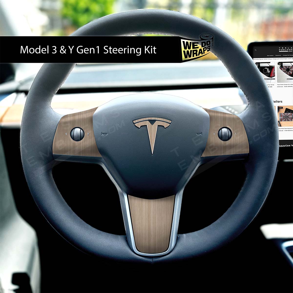 White Birch Woodgrain Tesla Steering Wheel Wrap | M3 2017-Jan 2024