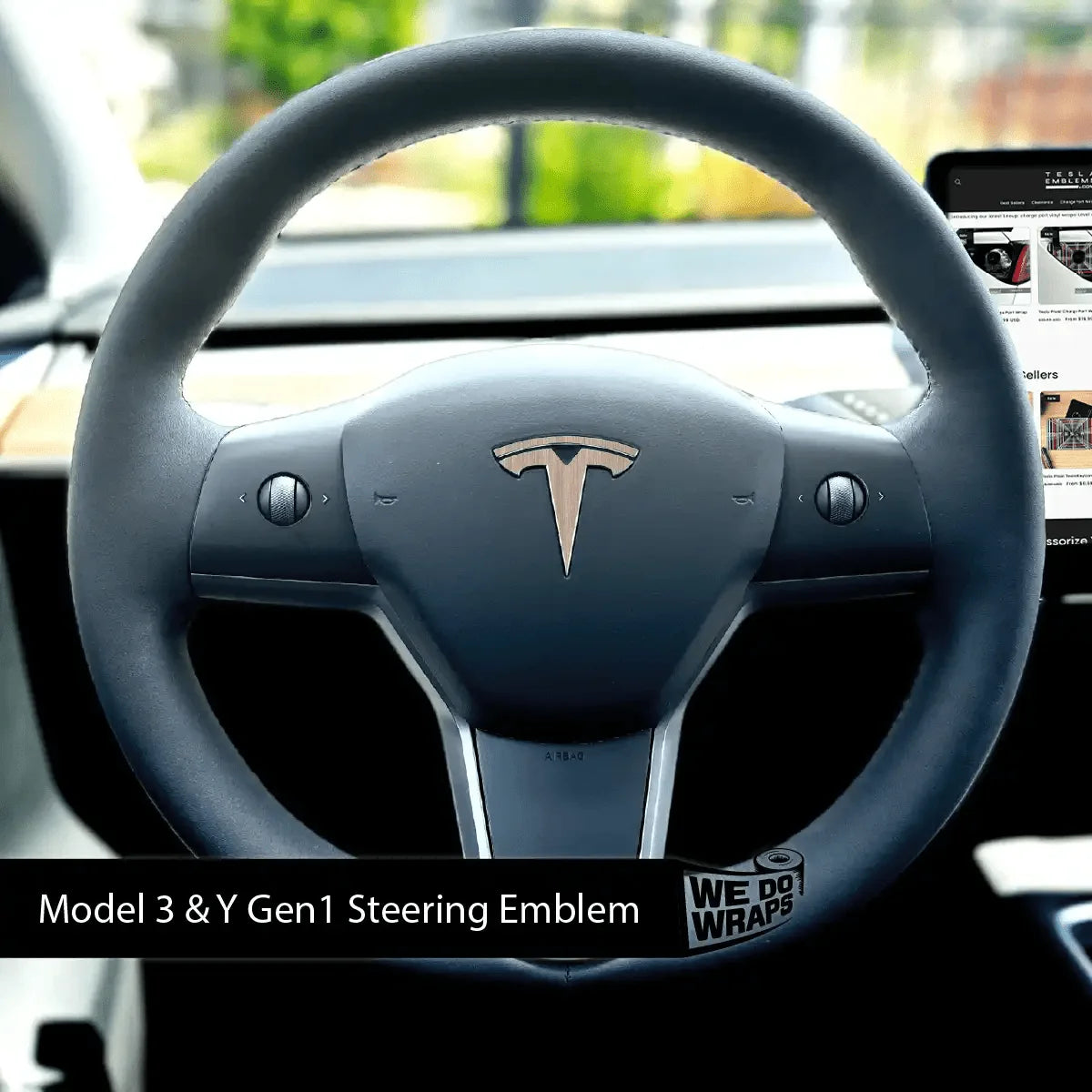 White Birch Woodgrain Tesla Steering Wheel Wrap | MY 2019-'25
