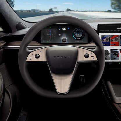White Birch Woodgrain Tesla Steering Wheel Trim Decal Kit (3pcs) | Model S ’21-26