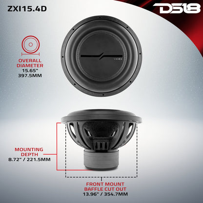 ZXI 15" High Excursion Subwoofer Quad Stacked Magnets | 1000W RMS DVC 4-Ohm