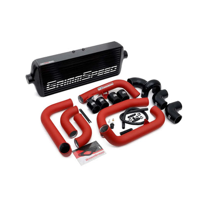 GrimmSpeed Front Mount Intercooler Kit - Black Core with Red Piping - 2008-14 Subaru STI GRM090253