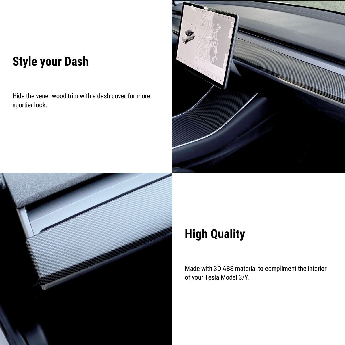 ABS Dashboard Cover for Model 3/Y | 2-Piece Set | 4 Finishes | Waterproof | 3M Adhesive
