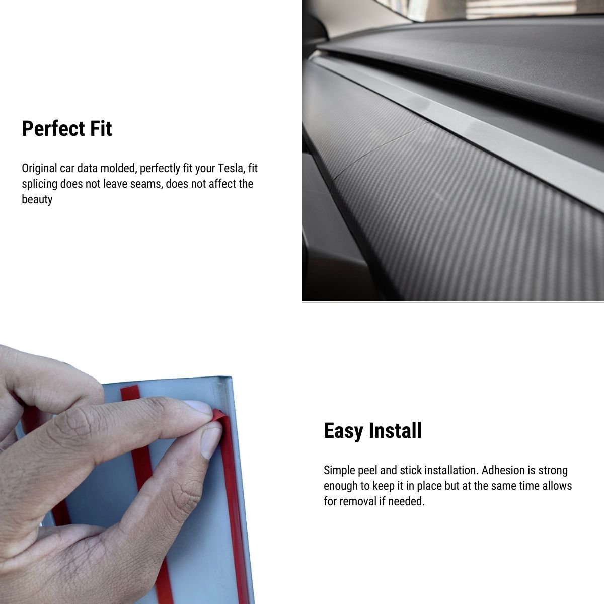 ABS Dashboard Cover for Model 3/Y | 2-Piece Set | 4 Finishes | Waterproof | 3M Adhesive