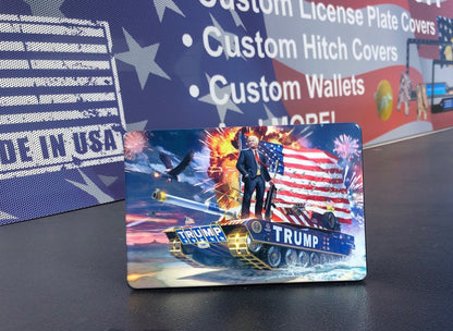 American Flag with Trump and Tank Full Color Billet Aluminum Hitch Cover