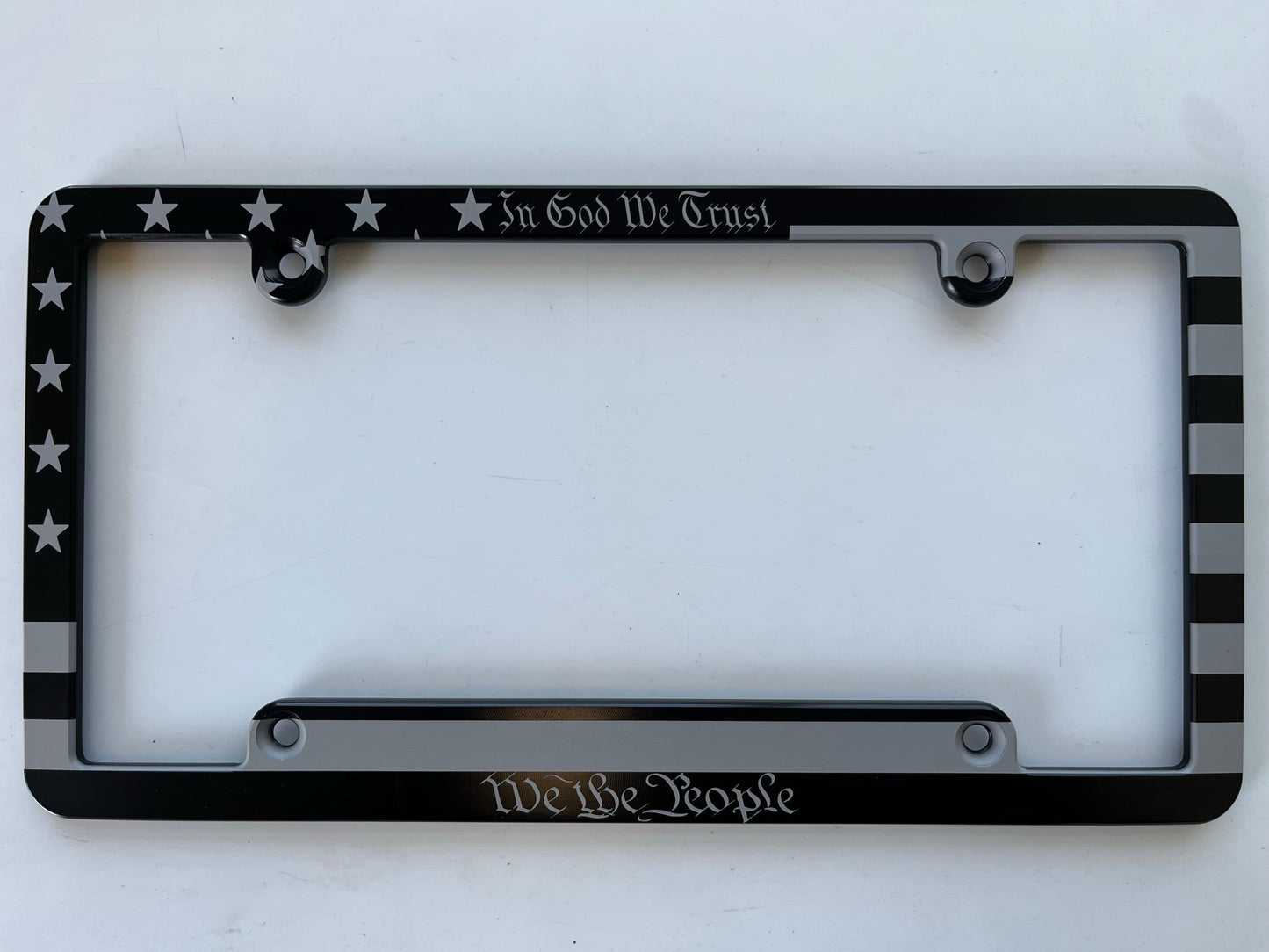 American Flag We The People In God We Trust Billet Aluminum License Plate Frame