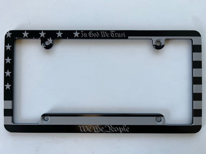 American Flag We The People In God We Trust Billet Aluminum License Plate Frame