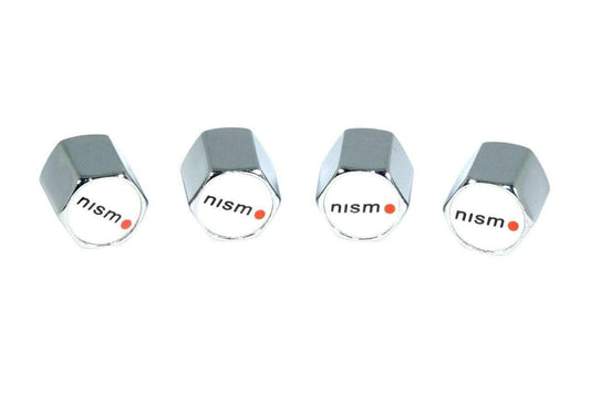 Chrome Valve Stem Tire Caps, Style: NISMO, White Background