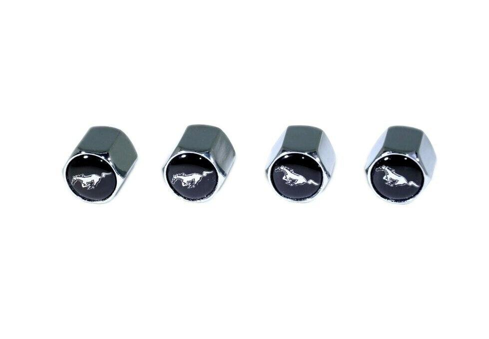 Chrome Valve Stem Tire Caps, Style: Mustang, Black Background