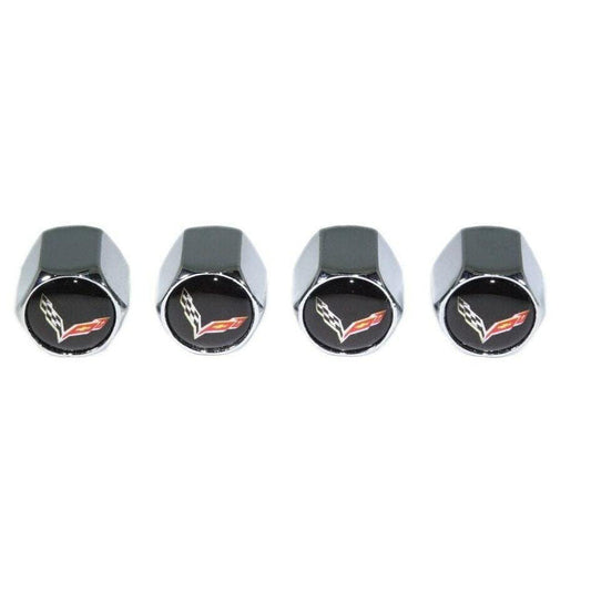 Chrome Valve Stem Tire Caps, Style: Corvette, Black Background