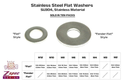 ZSPEC M8 Flat Washers, SUS304 Stainless, 10-Pack