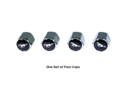 Chrome Valve Stem Tire Caps, Style: Mustang, Black Background