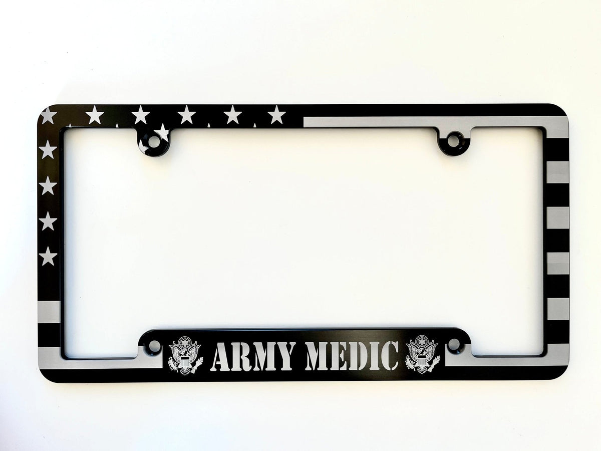 Army Medic American Flag Billet Aluminum License Plate Frame