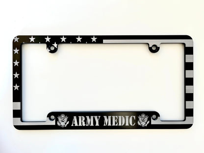 Army Medic American Flag Billet Aluminum License Plate Frame