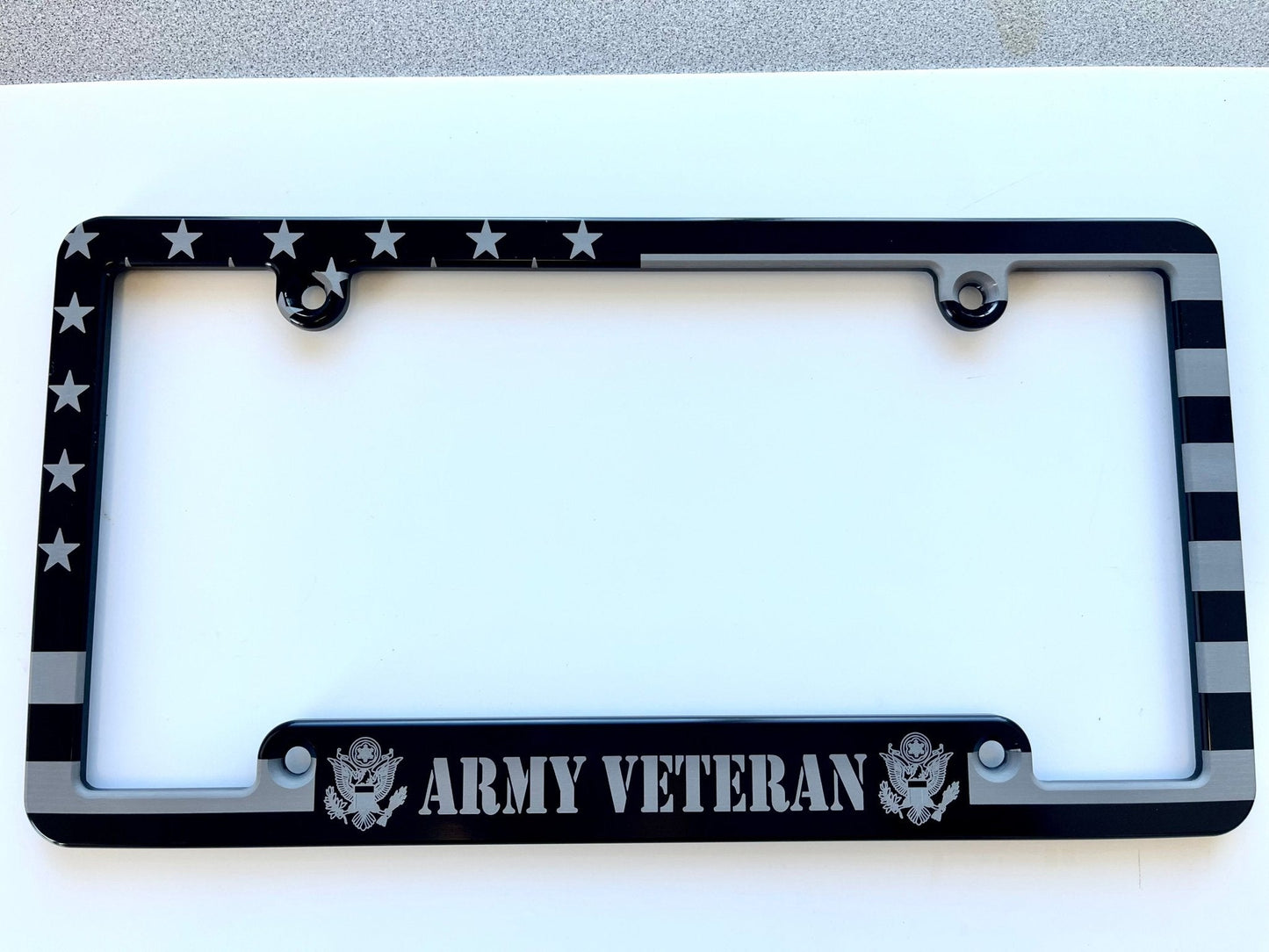 Army Veteran American Flag Billet Aluminum License Plate Frame