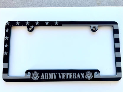 Army Veteran American Flag Billet Aluminum License Plate Frame