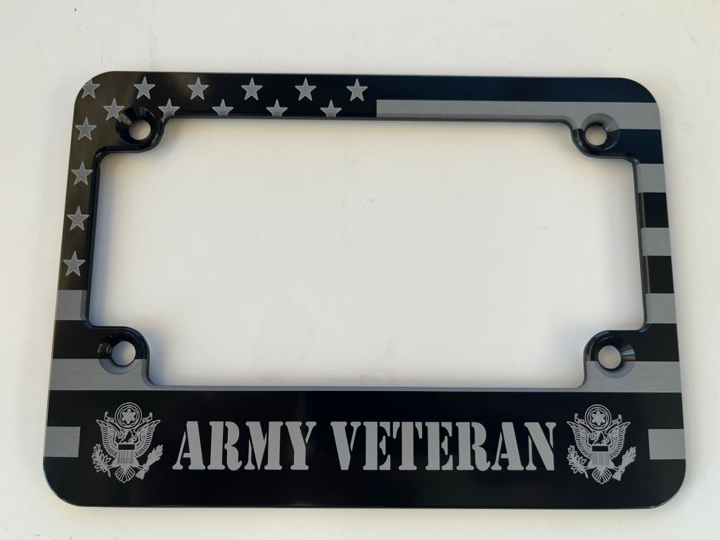 Army Veteran American Flag Billet Aluminum Motorcycle License Plate Frame